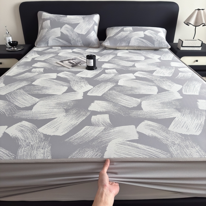 91家纺网 家纺一手货源 找家纺 九花鹿 2025新款A类PE凉感提花床笠款冰丝凉席软凉席可机洗可水洗 速写（高级灰）