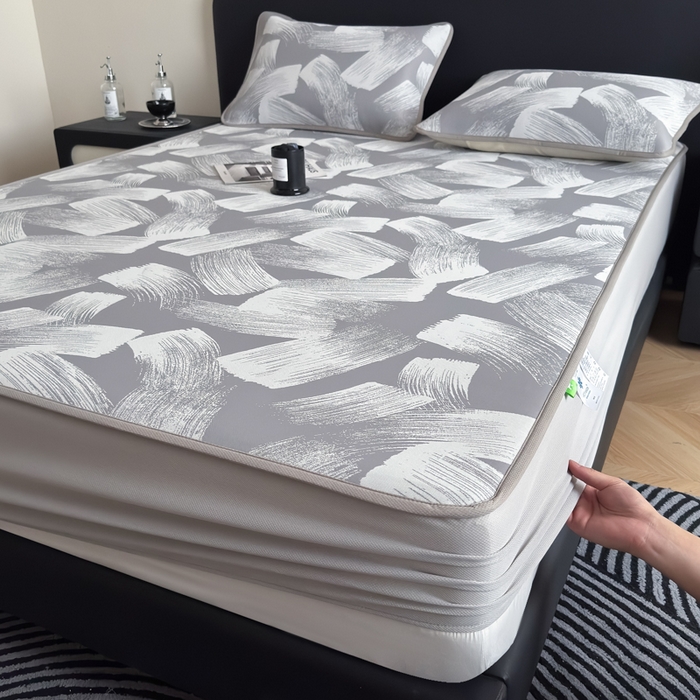 91家纺网 家纺一手货源 找家纺 九花鹿 2025新款A类PE凉感提花床笠款冰丝凉席软凉席可机洗可水洗 速写（高级灰）