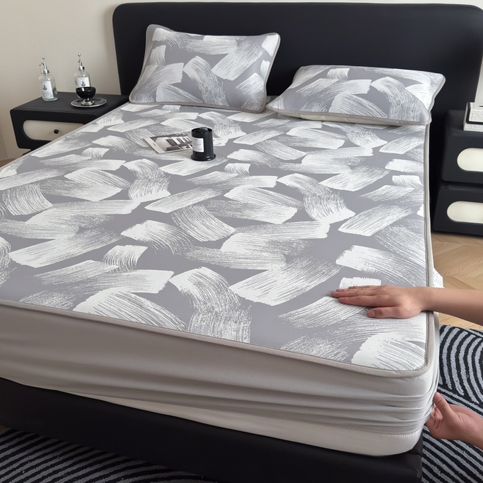 91家纺网 家纺一手货源 找家纺 九花鹿 2025新款A类PE凉感提花床笠款冰丝凉席软凉席可机洗可水洗 速写（高级灰）