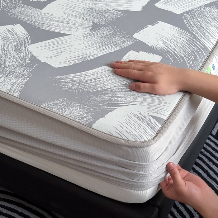 91家纺网 家纺一手货源 找家纺 九花鹿 2025新款A类PE凉感提花床笠款冰丝凉席软凉席可机洗可水洗 速写（高级灰）