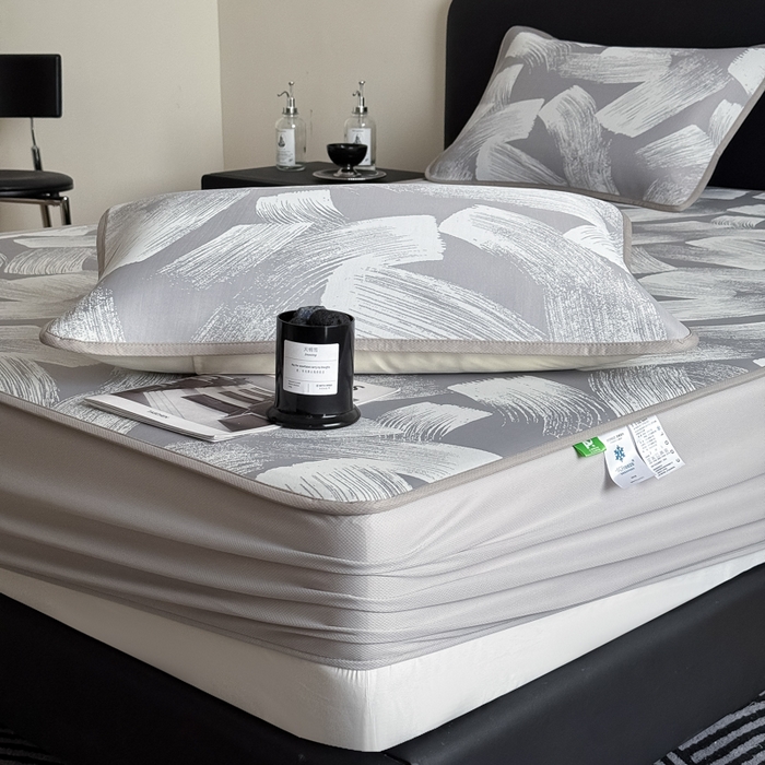 91家纺网 家纺一手货源 找家纺 九花鹿 2025新款A类PE凉感提花床笠款冰丝凉席软凉席可机洗可水洗 速写（高级灰）