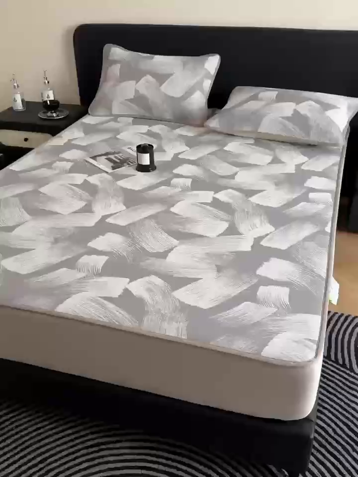 91家纺网 家纺一手货源 找家纺 九花鹿 2025新款A类PE凉感提花床笠款冰丝凉席软凉席可机洗可水洗 速写（高级灰）