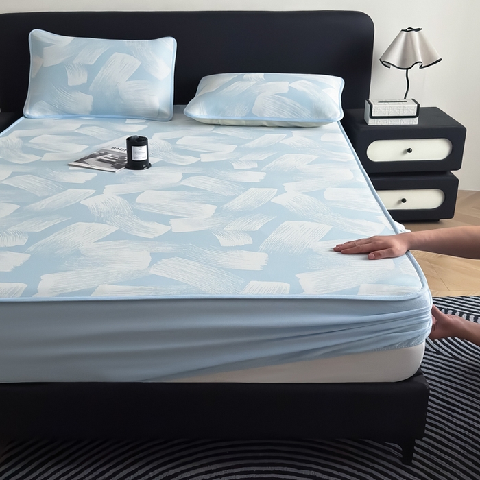 九花鹿 2025新款A类PE凉感提花床笠款冰丝凉席软凉席可机洗可水洗 速写（天空蓝）