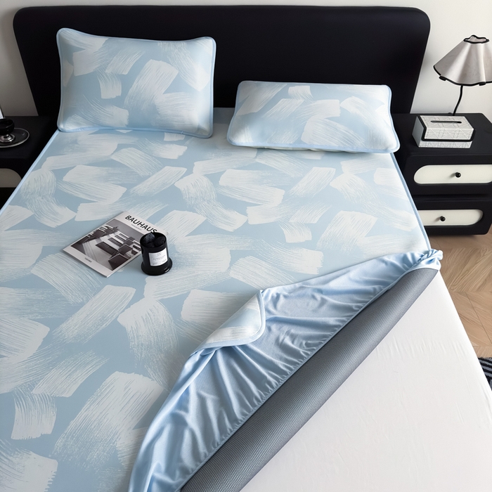 91家纺网 家纺一手货源 找家纺 九花鹿 2025新款A类PE凉感提花床笠款冰丝凉席软凉席可机洗可水洗 速写（天空蓝）