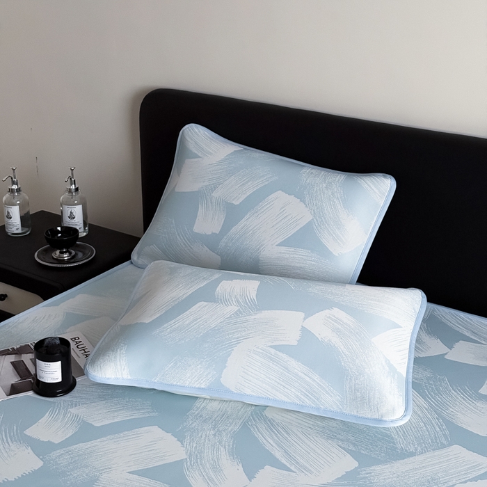 91家纺网 家纺一手货源 找家纺 九花鹿 2025新款A类PE凉感提花床笠款冰丝凉席软凉席可机洗可水洗 速写（天空蓝）