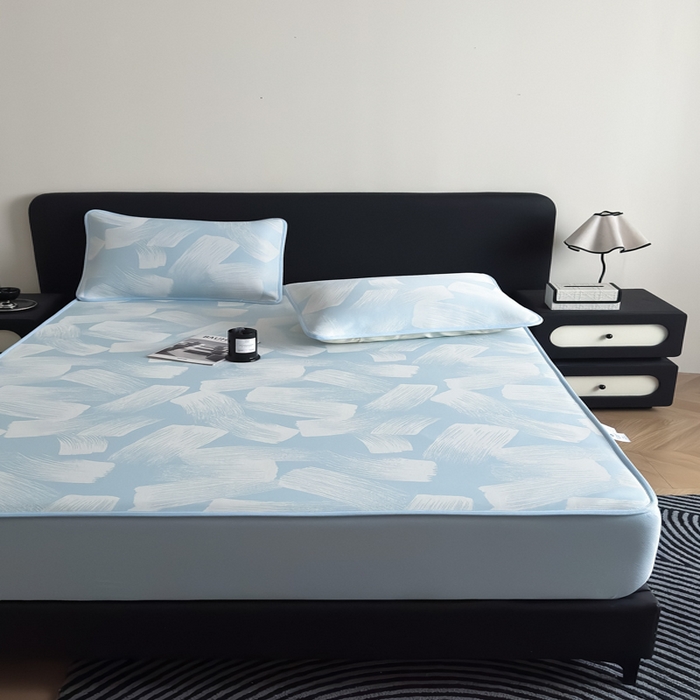 91家纺网 家纺一手货源 找家纺 九花鹿 2025新款A类PE凉感提花床笠款冰丝凉席软凉席可机洗可水洗 速写（天空蓝）