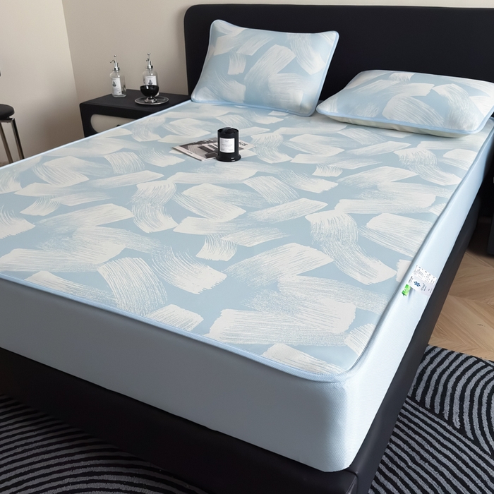 91家纺网 家纺一手货源 找家纺 九花鹿 2025新款A类PE凉感提花床笠款冰丝凉席软凉席可机洗可水洗 速写（天空蓝）