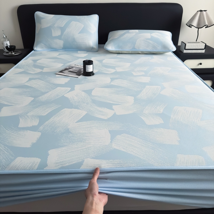 91家纺网 家纺一手货源 找家纺 九花鹿 2025新款A类PE凉感提花床笠款冰丝凉席软凉席可机洗可水洗 速写（天空蓝）