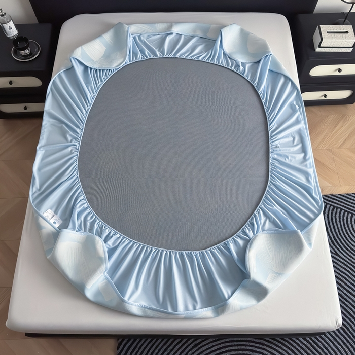 91家纺网 家纺一手货源 找家纺 九花鹿 2025新款A类PE凉感提花床笠款冰丝凉席软凉席可机洗可水洗 速写（天空蓝）