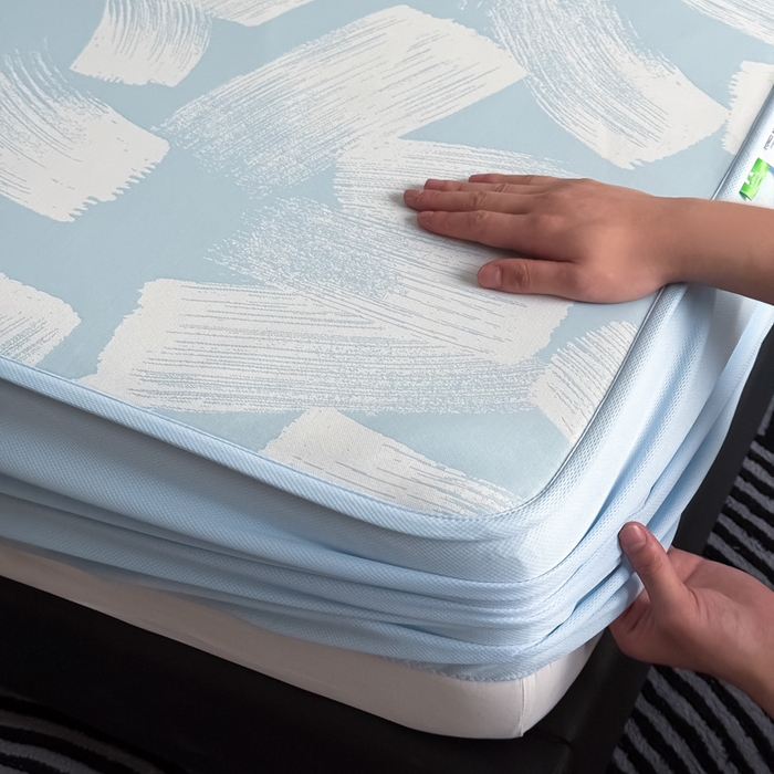 91家纺网 家纺一手货源 找家纺 九花鹿 2025新款A类PE凉感提花床笠款冰丝凉席软凉席可机洗可水洗 速写（天空蓝）