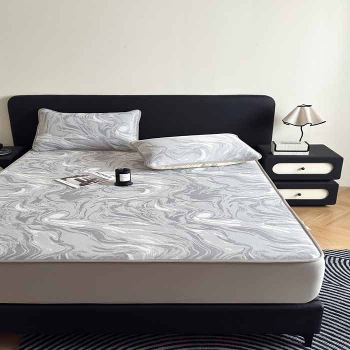 91家纺网 家纺一手货源 找家纺 九花鹿 2025新款A类PE凉感提花床笠款冰丝凉席软凉席可机洗可水洗 西里（绅士灰）