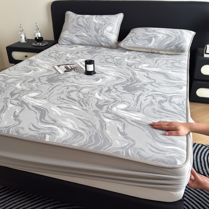 91家纺网 家纺一手货源 找家纺 九花鹿 2025新款A类PE凉感提花床笠款冰丝凉席软凉席可机洗可水洗 西里（绅士灰）