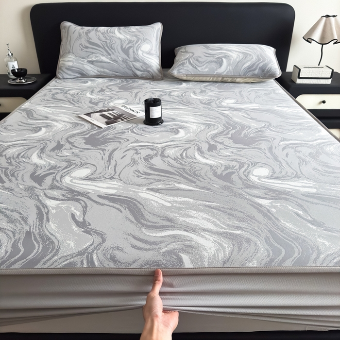 91家纺网 家纺一手货源 找家纺 九花鹿 2025新款A类PE凉感提花床笠款冰丝凉席软凉席可机洗可水洗 西里（绅士灰）