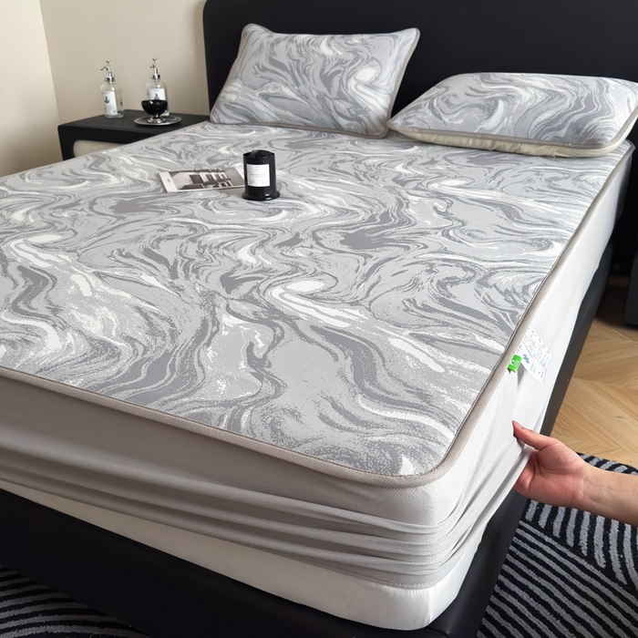 91家纺网 家纺一手货源 找家纺 九花鹿 2025新款A类PE凉感提花床笠款冰丝凉席软凉席可机洗可水洗 西里（绅士灰）