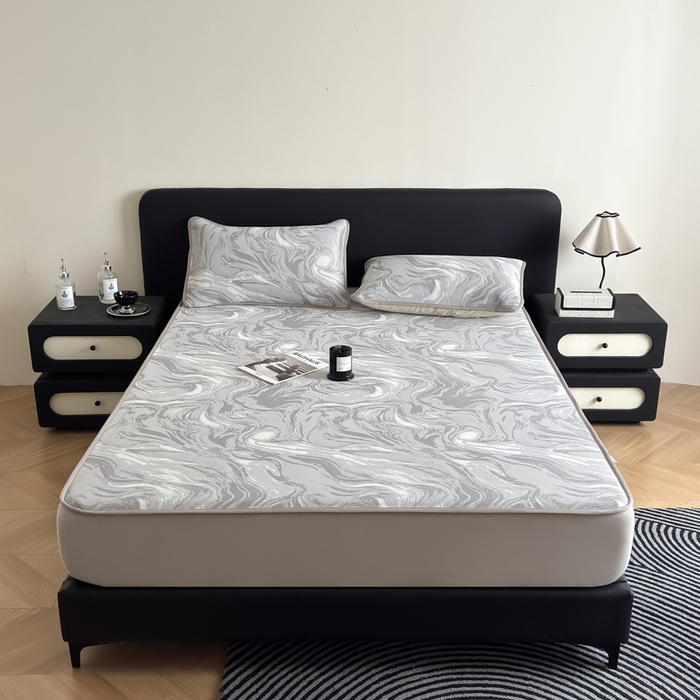 91家纺网 家纺一手货源 找家纺 九花鹿 2025新款A类PE凉感提花床笠款冰丝凉席软凉席可机洗可水洗 西里（绅士灰）