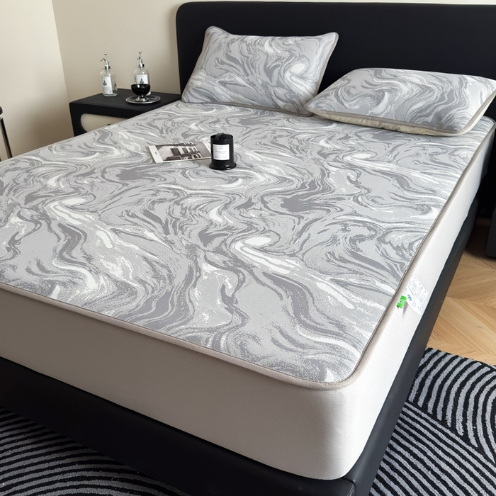 91家纺网 家纺一手货源 找家纺 九花鹿 2025新款A类PE凉感提花床笠款冰丝凉席软凉席可机洗可水洗 西里（绅士灰）