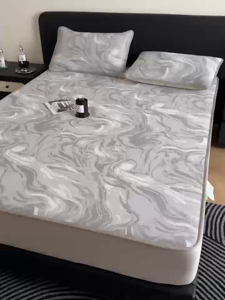 91家纺网 家纺一手货源 找家纺 九花鹿 2025新款A类PE凉感提花床笠款冰丝凉席软凉席可机洗可水洗 西里（绅士灰）