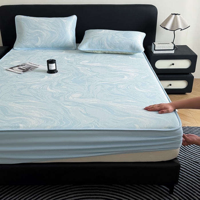 九花鹿 2025新款A类PE凉感提花床笠款冰丝凉席软凉席可机洗可水洗 西里（天空蓝）