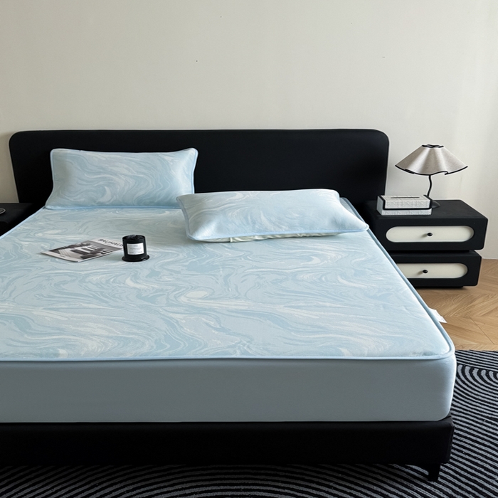 91家纺网 家纺一手货源 找家纺 九花鹿 2025新款A类PE凉感提花床笠款冰丝凉席软凉席可机洗可水洗 西里（天空蓝）