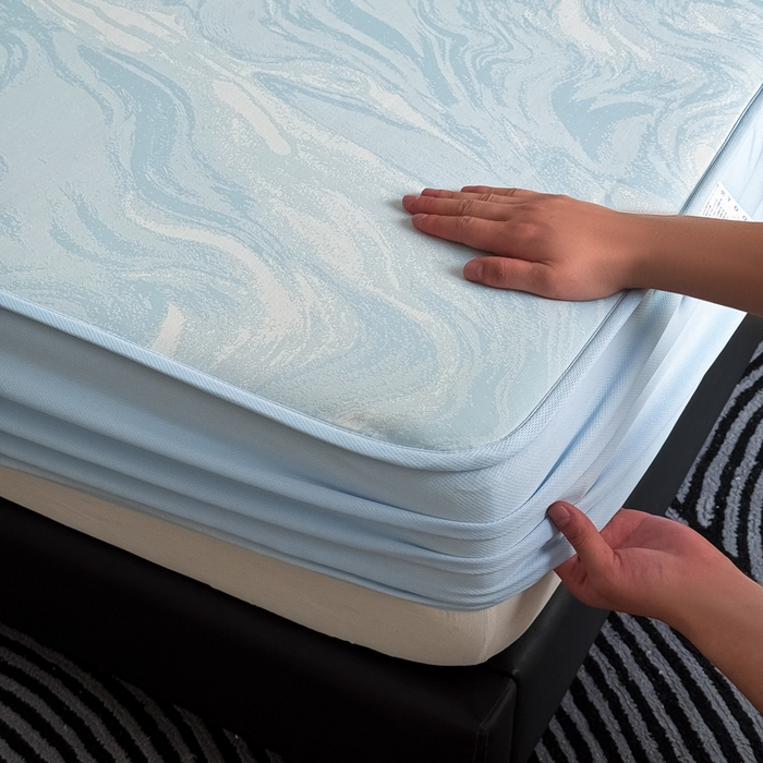 91家纺网 家纺一手货源 找家纺 九花鹿 2025新款A类PE凉感提花床笠款冰丝凉席软凉席可机洗可水洗 西里（天空蓝）