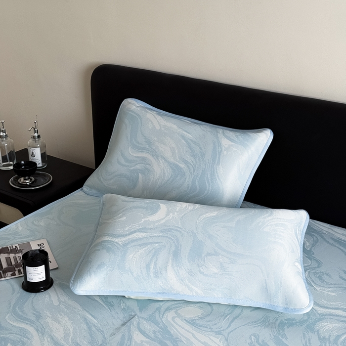 91家纺网 家纺一手货源 找家纺 九花鹿 2025新款A类PE凉感提花床笠款冰丝凉席软凉席可机洗可水洗 西里（天空蓝）