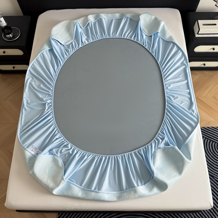 91家纺网 家纺一手货源 找家纺 九花鹿 2025新款A类PE凉感提花床笠款冰丝凉席软凉席可机洗可水洗 西里（天空蓝）