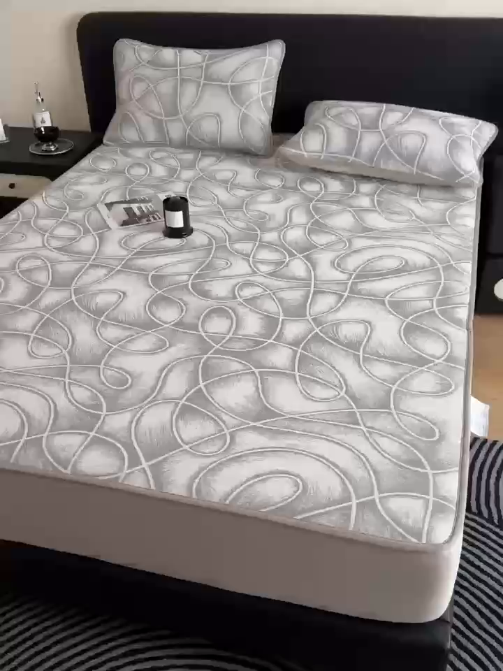 91家纺网 家纺一手货源 找家纺 九花鹿 2025新款A类PE凉感提花床笠款冰丝凉席软凉席可机洗可水洗 炫染流线（高级灰）