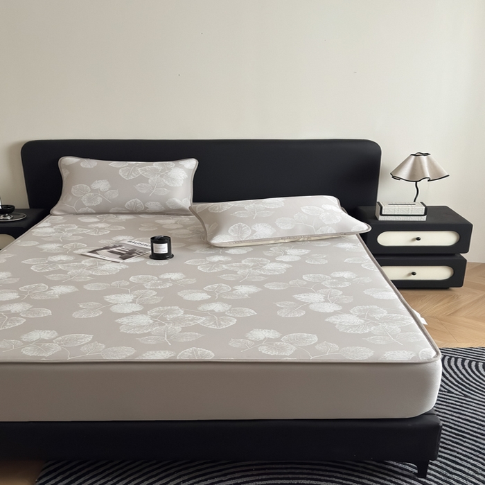 91家纺网 家纺一手货源 找家纺 九花鹿 2025新款A类PE凉感提花床笠款冰丝凉席软凉席可机洗可水洗 叶语（米灰）