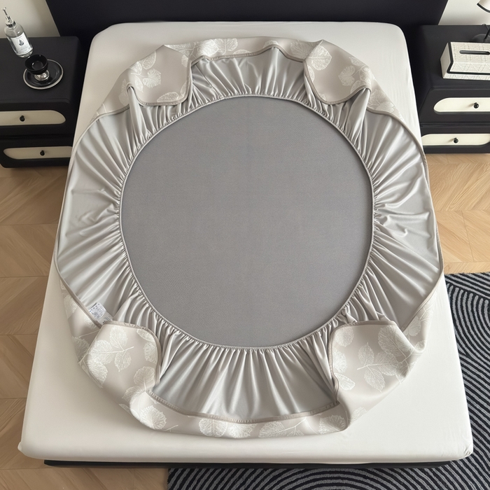 91家纺网 家纺一手货源 找家纺 九花鹿 2025新款A类PE凉感提花床笠款冰丝凉席软凉席可机洗可水洗 叶语（米灰）