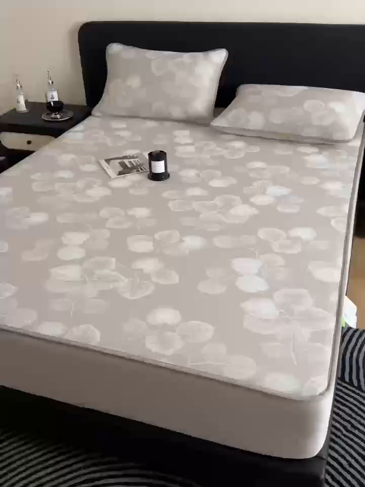 91家纺网 家纺一手货源 找家纺 九花鹿 2025新款A类PE凉感提花床笠款冰丝凉席软凉席可机洗可水洗 叶语（米灰）