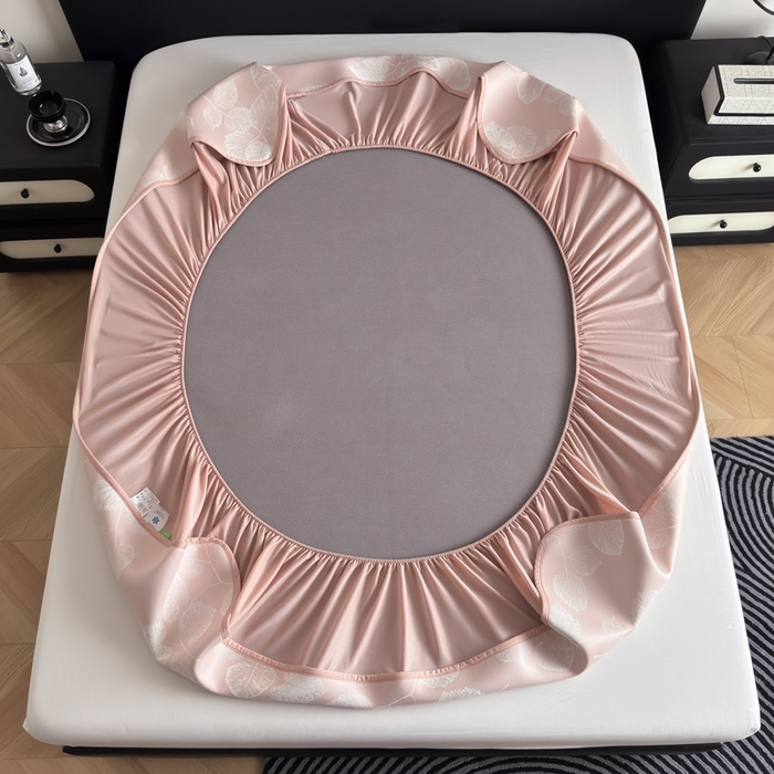 91家纺网 家纺一手货源 找家纺 九花鹿 2025新款A类PE凉感提花床笠款冰丝凉席软凉席可机洗可水洗 叶语（樱花粉）