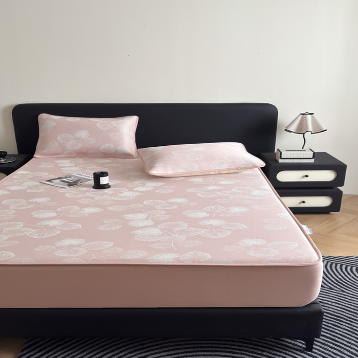91家纺网 家纺一手货源 找家纺 九花鹿 2025新款A类PE凉感提花床笠款冰丝凉席软凉席可机洗可水洗 叶语（樱花粉）