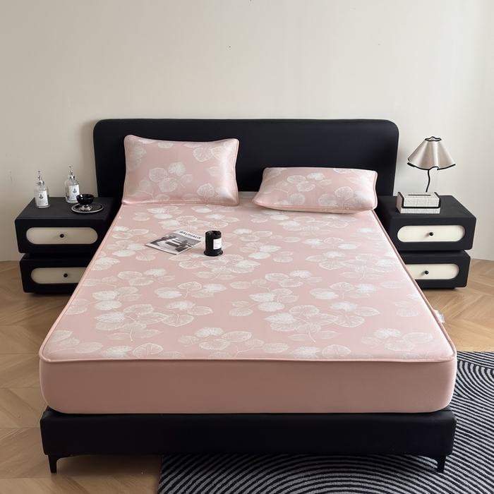 91家纺网 家纺一手货源 找家纺 九花鹿 2025新款A类PE凉感提花床笠款冰丝凉席软凉席可机洗可水洗 叶语（樱花粉）