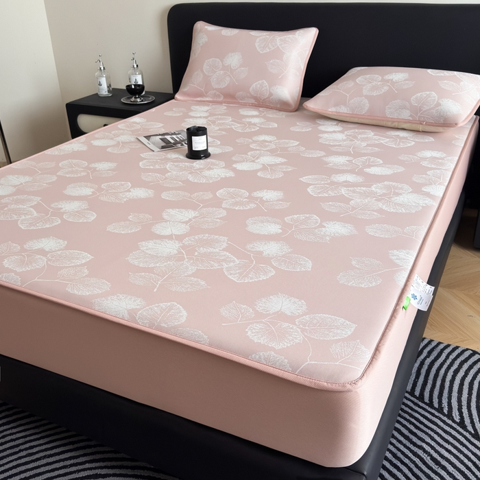 91家纺网 家纺一手货源 找家纺 九花鹿 2025新款A类PE凉感提花床笠款冰丝凉席软凉席可机洗可水洗 叶语（樱花粉）