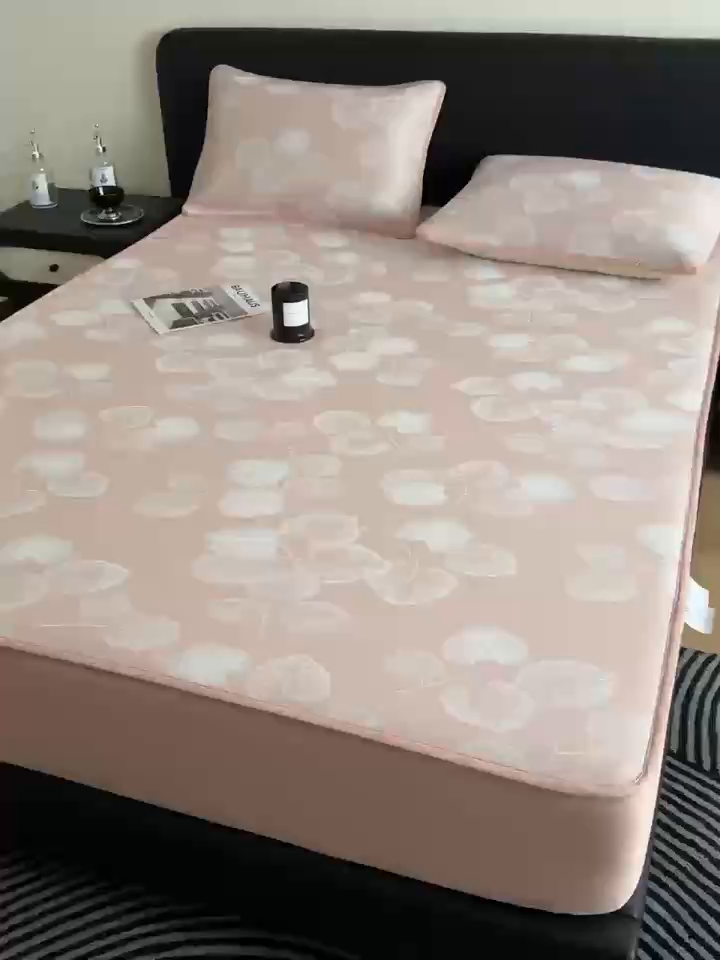 91家纺网 家纺一手货源 找家纺 九花鹿 2025新款A类PE凉感提花床笠款冰丝凉席软凉席可机洗可水洗 叶语（樱花粉）