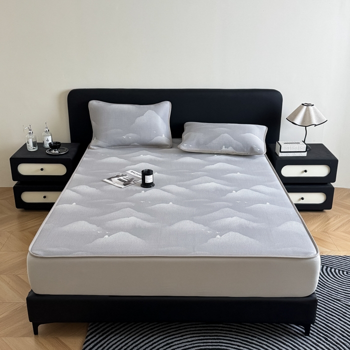 91家纺网 家纺一手货源 找家纺 九花鹿 2025新款A类PE凉感提花床笠款冰丝凉席软凉席可机洗可水洗 亦境（浅灰）