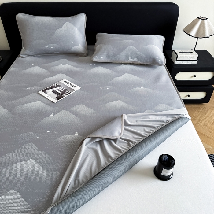 91家纺网 家纺一手货源 找家纺 九花鹿 2025新款A类PE凉感提花床笠款冰丝凉席软凉席可机洗可水洗 亦境（浅灰）