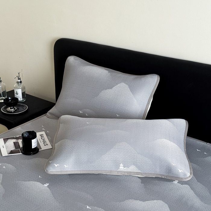 91家纺网 家纺一手货源 找家纺 九花鹿 2025新款A类PE凉感提花床笠款冰丝凉席软凉席可机洗可水洗 亦境（浅灰）