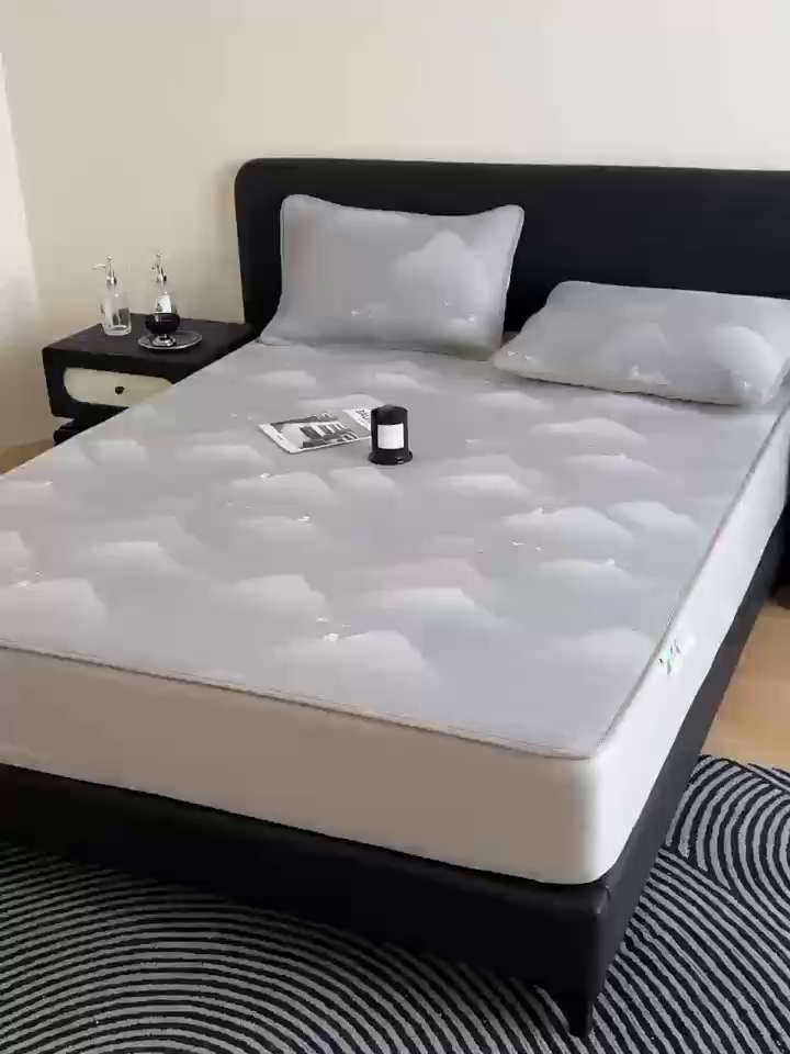 91家纺网 家纺一手货源 找家纺 九花鹿 2025新款A类PE凉感提花床笠款冰丝凉席软凉席可机洗可水洗 亦境（浅灰）