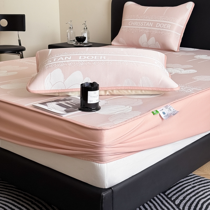 91家纺网 家纺一手货源 找家纺 九花鹿 2025新款A类PE凉感提花床笠款冰丝凉席软凉席可机洗可水洗 郁金香（浅粉）