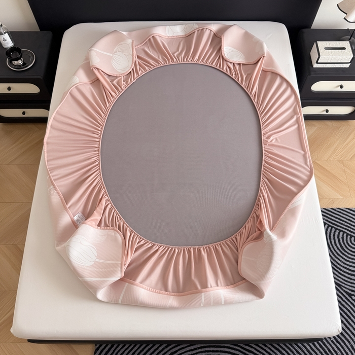 91家纺网 家纺一手货源 找家纺 九花鹿 2025新款A类PE凉感提花床笠款冰丝凉席软凉席可机洗可水洗 郁金香（浅粉）