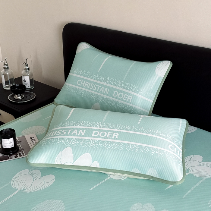 91家纺网 家纺一手货源 找家纺 九花鹿 2025新款A类PE凉感提花床笠款冰丝凉席软凉席可机洗可水洗 郁金香（浅绿）