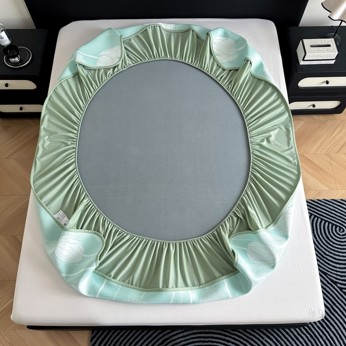 91家纺网 家纺一手货源 找家纺 九花鹿 2025新款A类PE凉感提花床笠款冰丝凉席软凉席可机洗可水洗 郁金香（浅绿）