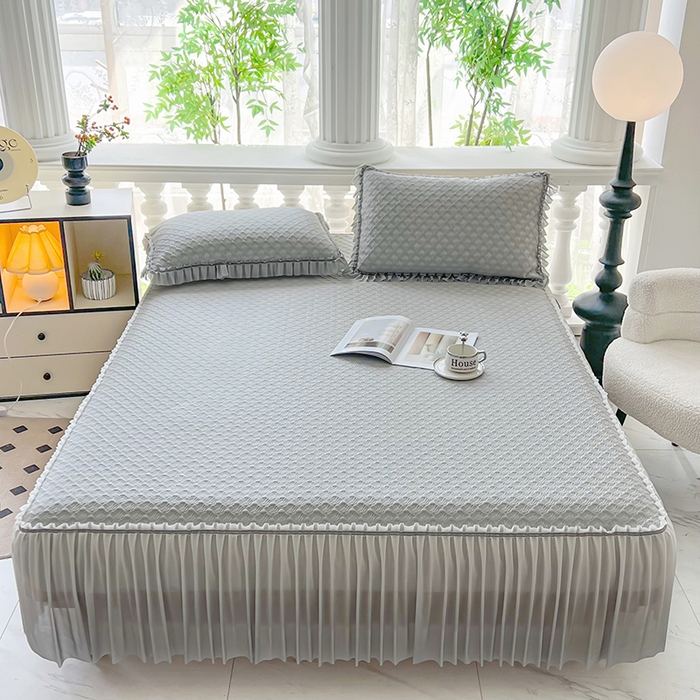 乐居家纺 2025新款凉感凉豆豆凉席冰豆豆床裙系列 浅灰