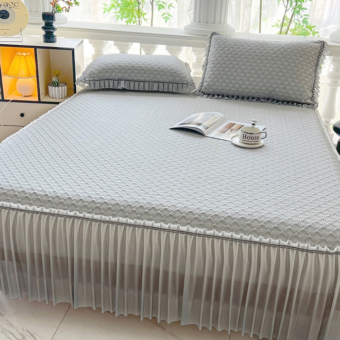 91家纺网 家纺一手货源 找家纺 乐居家纺 2025新款凉感凉豆豆凉席冰豆豆床裙系列 浅灰