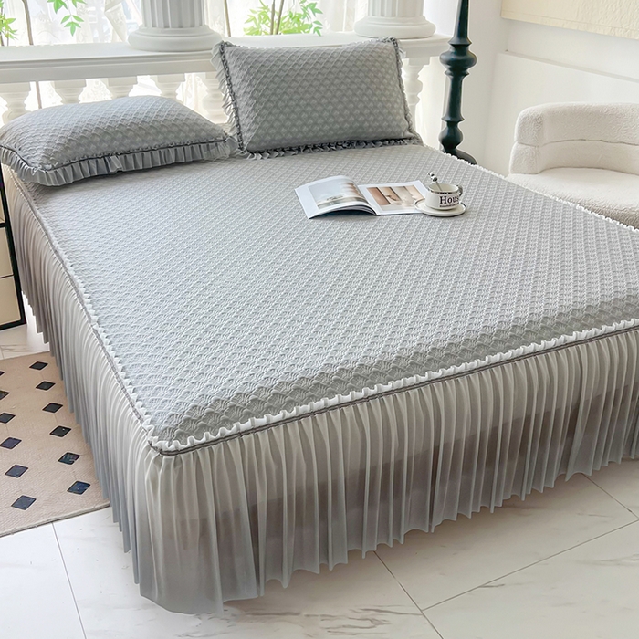 91家纺网 家纺一手货源 找家纺 乐居家纺 2025新款凉感凉豆豆凉席冰豆豆床裙系列 浅灰