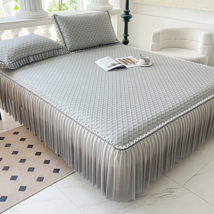 91家纺网 家纺一手货源 找家纺 乐居家纺 2025新款凉感凉豆豆凉席冰豆豆床裙系列 浅灰