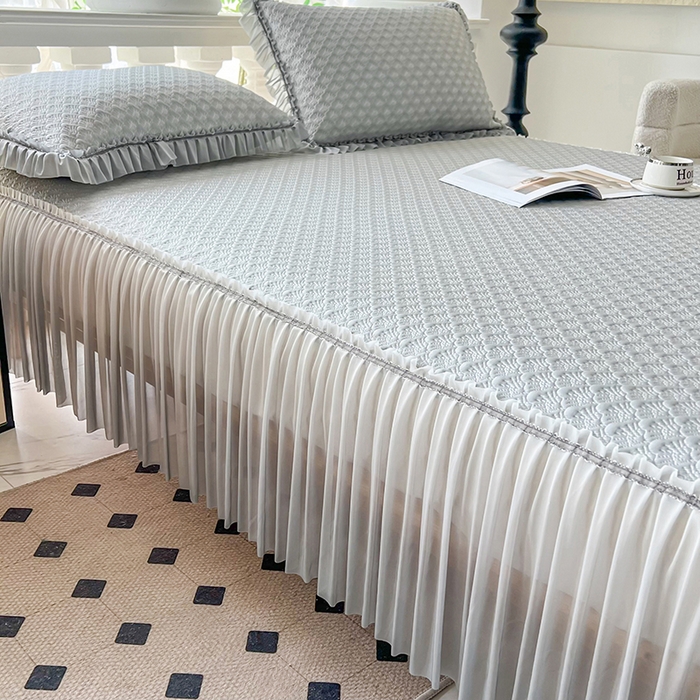 91家纺网 家纺一手货源 找家纺 乐居家纺 2025新款凉感凉豆豆凉席冰豆豆床裙系列 浅灰