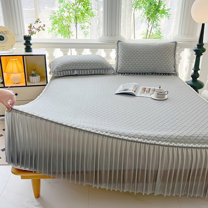 91家纺网 家纺一手货源 找家纺 乐居家纺 2025新款凉感凉豆豆凉席冰豆豆床裙系列 浅灰