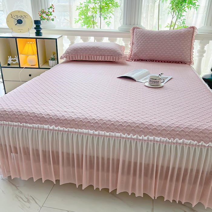 91家纺网 家纺一手货源 找家纺 乐居家纺 2025新款凉感凉豆豆凉席冰豆豆床裙系列 香芋紫